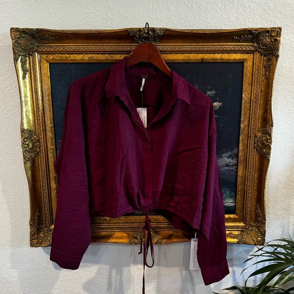 Young Fabulous & Broke NEW Tie Cinch Waist Boxy Purple Long Sleeve Button Down M - Picture 2 of 7
